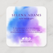 Stilvolles Ombre Blue Pink Watercolor Foto Abstrak Quadratische Visitenkarte (Rückseite)