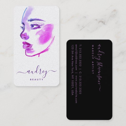 Stilvolles Ombre Violet Beauty Watercolor-Script Visitenkarte (Vorne/Hinten)