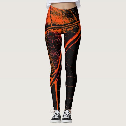 Stilvolles Orange Black Leaf Leggings (Vorderseite)