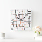 Stilvolles Orange Black Pattern Quadratische Wanduhr (Zuhause)