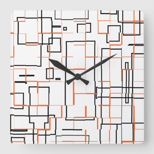 Stilvolles Orange Black Pattern Quadratische Wanduhr (Vorderseite)