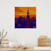 Stilvolles Orange Blue Retro Pop Art New York Post Poster (Küche)