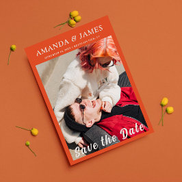 Stilvolles Orange Couple Full Foto Save the Date Einladung