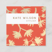 Stilvolles Orange Gold Floral Muster Quadratische Visitenkarte (Vorderseite)