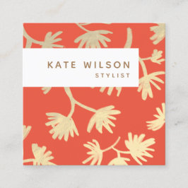Stilvolles Orange Gold Floral Muster Quadratische Visitenkarte