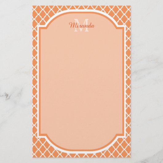 Stilvolles Orange Quatrefolienmonogramm mit Name Briefpapier (Vorderseite)