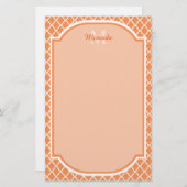 Stilvolles Orange Quatrefolienmonogramm mit Name Briefpapier (Vorne/Hinten)