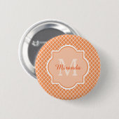 Stilvolles Orange Quatrefolienmonogramm mit Name Button (Vorne & Hinten)