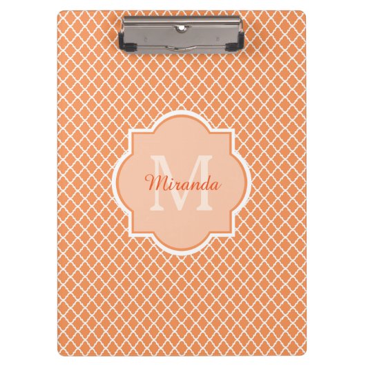 Stilvolles Orange Quatrefolienmonogramm mit Name Klemmbrett (Vorderseite)
