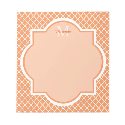 Stilvolles Orange Quatrefolienmonogramm mit Name Notizblock (Vorderseite)