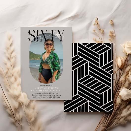 Stilvolles Oval Foto & Unterschrift 60. Geburtstag Einladung