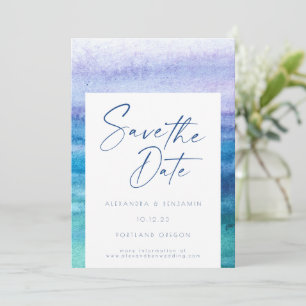 Stilvolles Ozeanblau und Wasserfarbe Lila Save The Date