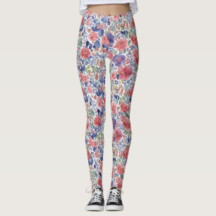 Stilvolles pastellrotes und lila florales Wasserfa Leggings