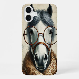 Stilvolles Pferd mit Brille – Lustige Vintage-Kuns iPhone 16 Plus Hülle