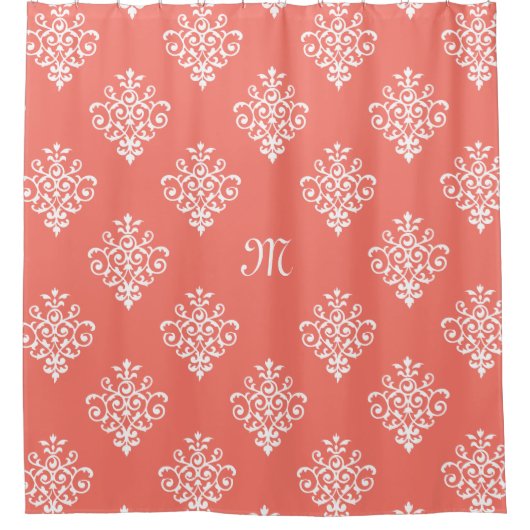 Stilvolles PfirsichkorallenDamasketmuster mit Mono Duschvorhang (Vorderseite)