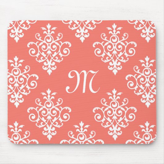 Stilvolles PfirsichkorallenDamasketmuster mit Mono Mousepad (Vorne)