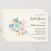 Stilvolles Pink & Blue Blume Bouquet Brautparty Einladung (Vorne/Hinten)