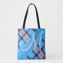 Stilvolles Pink Blue Kariert Tartan | Name hinzufü