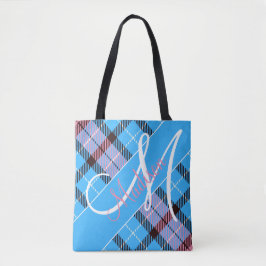 Stilvolles Pink Blue Kariert Tartan | Name hinzufü Tasche