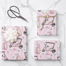 Stilvolles pink Feminine Golf Design Geschenkpapier Set