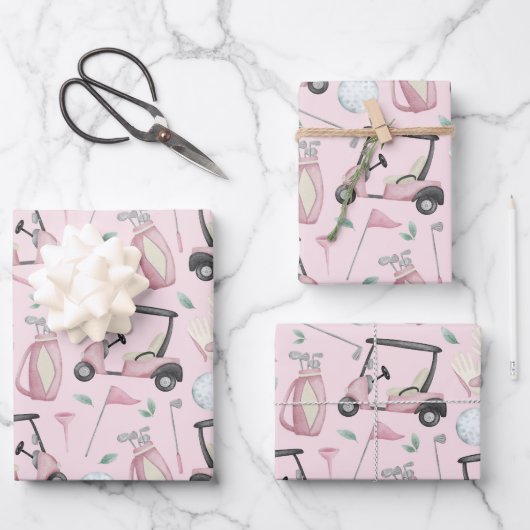 Stilvolles pink Feminine Golf Design Geschenkpapier Set (Vorderseite)