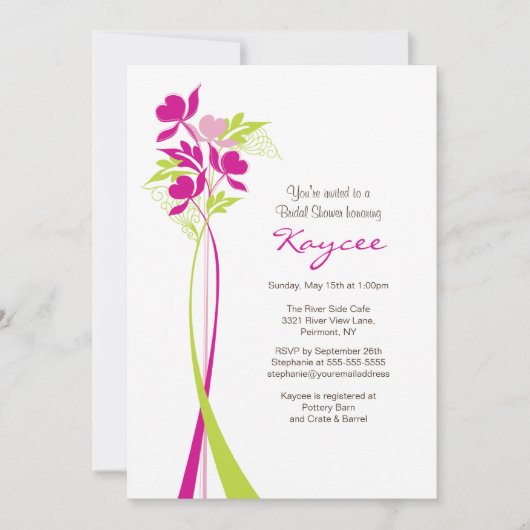 Stilvolles Pink & Green Bouquet Brautparty Einladung (Vorderseite)