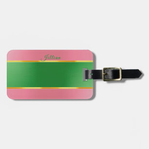 Stilvolles Pink Grün Monogramm Preppy Gepäckanhänger