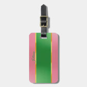 Stilvolles Pink Grün Monogramm Preppy Gepäckanhänger (Vorderseite vertikal)