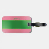 Stilvolles Pink Grün Monogramm Preppy Gepäckanhänger (Rückseite horizontal)