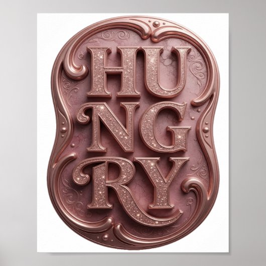 Stilvolles Pink HUNGRY Slogan Design Poster (Vorne)