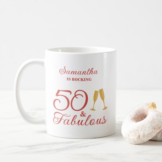 Stilvolles Pink Script 50 & Fabulous Geburtstag Kaffeetasse (Mit Donut)