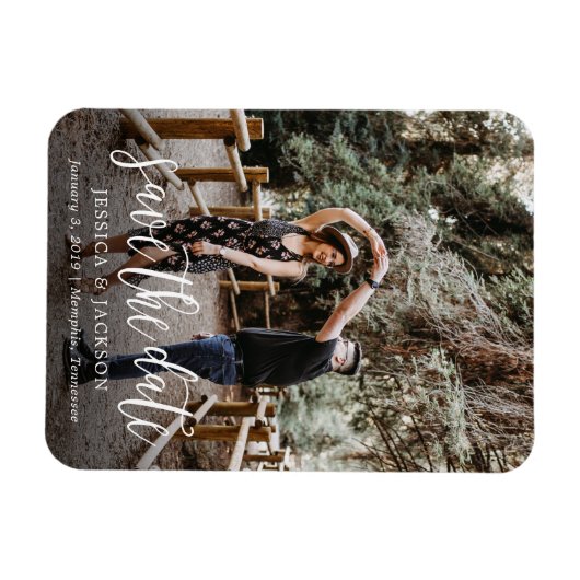 Stilvolles Pinselskript Speichern Sie das Datumsfe Magnet (Horizontal)