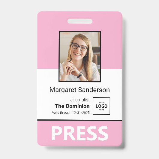 Stilvolles Press-ID-Abzeichen mit Foto und QR-Code Ausweis (Vorderseite)