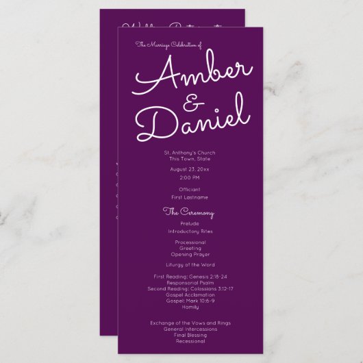 Stilvolles Programm zur Hochzeit von Text (Vorne/Hinten)