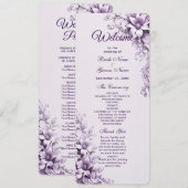 Stilvolles Purple Flowers-Hochzeitsprogramm Programm (Vorne/Hinten)