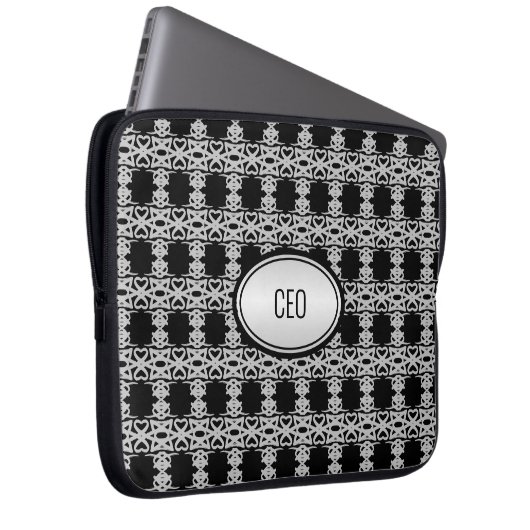 Stilvolles quadratisches Muster in Schwarz und Sil Laptopschutzhülle (Vorne Rechts)
