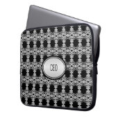 Stilvolles quadratisches Muster in Schwarz und Sil Laptopschutzhülle (Vorderseite Links)