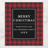 Stilvolles Red Buffalo Kariert Frohe Weihnachten Weinetikett (Einzelnes Label)