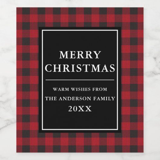 Stilvolles Red Buffalo Kariert Frohe Weihnachten Weinetikett (Einzelnes Label)