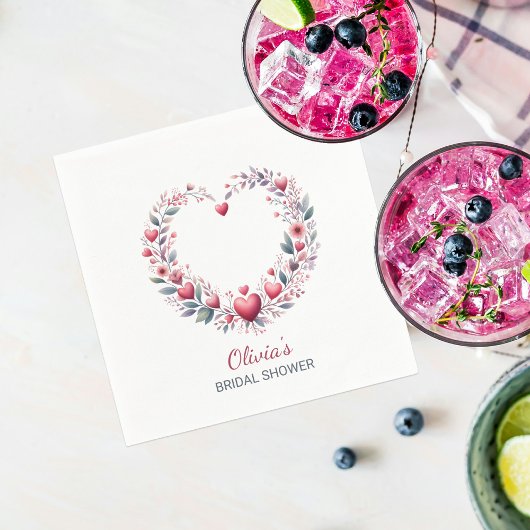 Stilvolles Red Floral Heart Brautparty Serviette