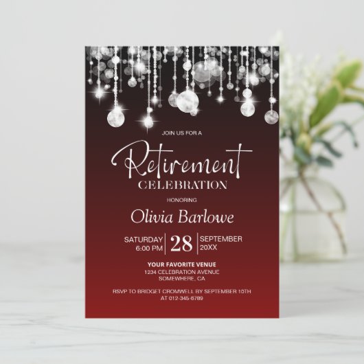 Stilvolles Red Retirement Party Einladung (Stehend Vorderseite)