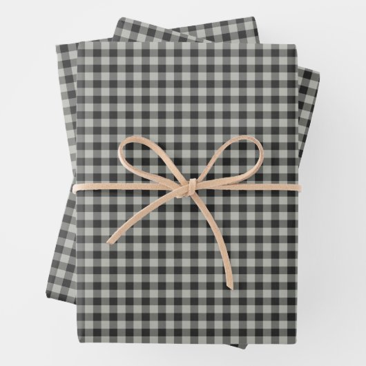 Stilvolles Retro Black and Gray Gingham Kariertes  Geschenkpapier Set (Beispiel)