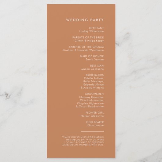 Stilvolles Retro-Braun-Trauungsprogramm Programm (Rückseite)