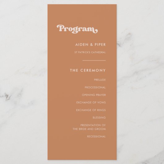 Stilvolles Retro-Braun-Trauungsprogramm Programm (Vorderseite)