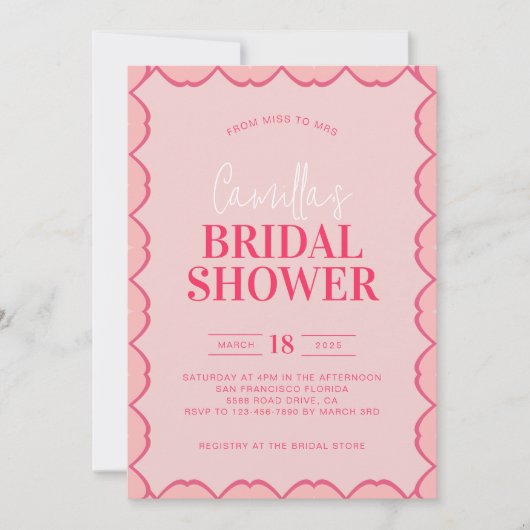 Stilvolles Retro-Brautparty in Rot und Rosa Einladung (Vorderseite)