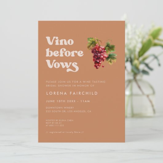 Stilvolles Retro Brown Zucker Vino vor dem Gelöbni Einladung (Stehend Vorderseite)