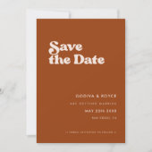 Stilvolles Retro Burnt Orange Foto Save The Date (Vorderseite)