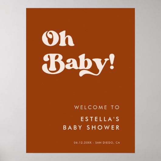 Stilvolles Retro Burnt Orange Oh Baby Poster (Vorne)