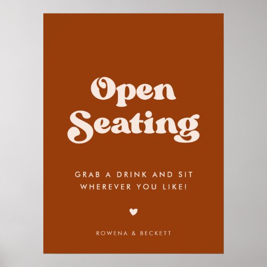 Stilvolles Retro Burnt Orange Open Seating Wedding Poster (Vorne)