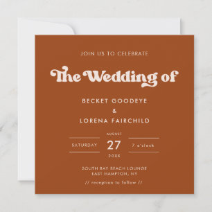 Stilvolles Retro Burnt Orange Square Hochzeit Einladung
